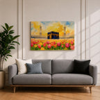 Kaaba Wall Art Tulip Field Framed Canvas Masjid Haram Watercolor Mecca Muslim Home Decor