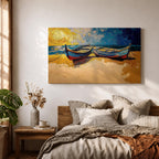 Coastal Boat Wall Art Fishing Boat Seascape Framed Canvas Nautical Impasto Living Room Decor