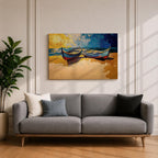 Coastal Boat Wall Art Fishing Boat Seascape Framed Canvas Nautical Impasto Living Room Decor