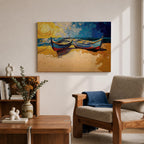 Coastal Boat Wall Art Fishing Boat Seascape Framed Canvas Nautical Impasto Living Room Decor
