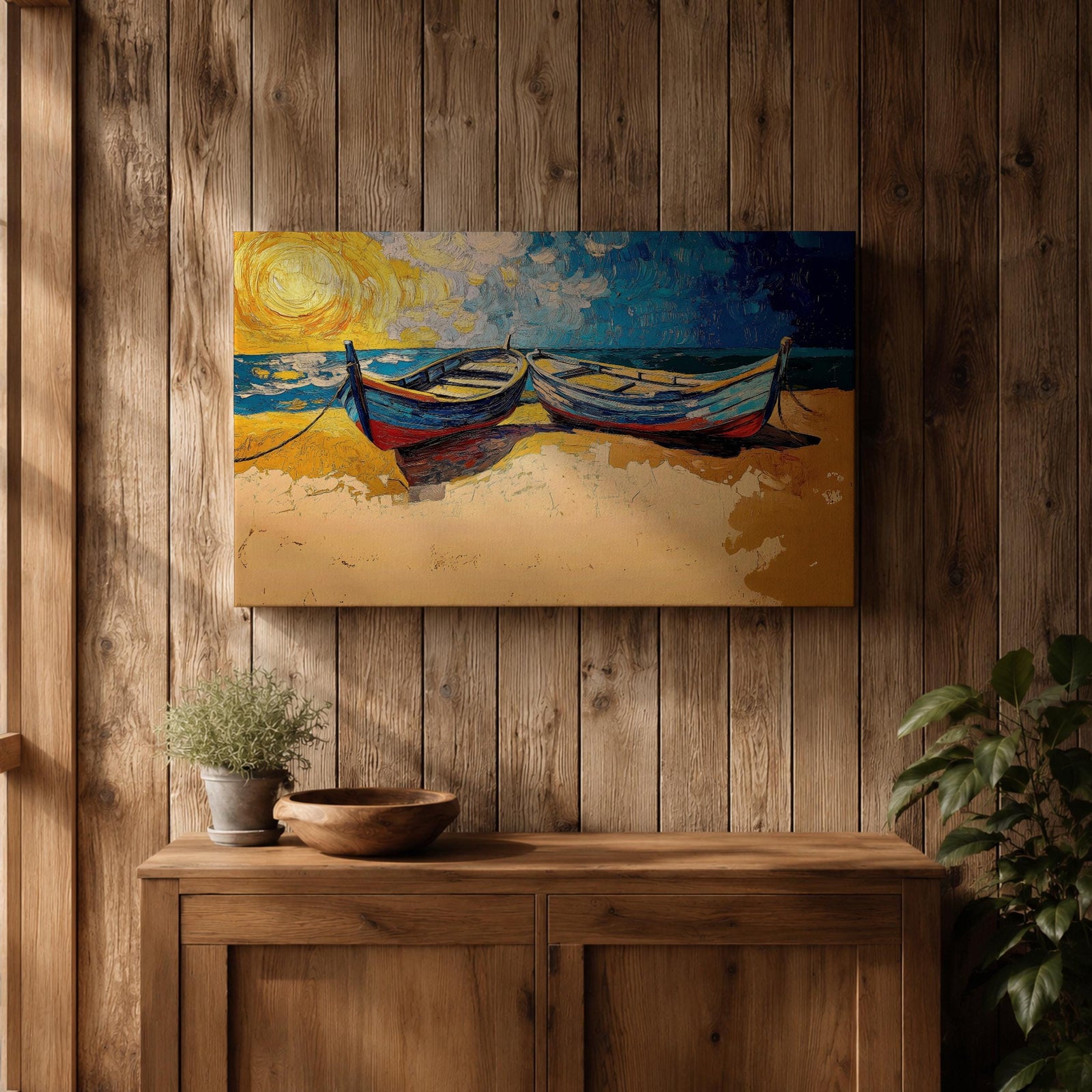 Coastal Boat Wall Art Fishing Boat Seascape Framed Canvas Nautical Impasto Living Room Decor