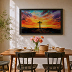 Cross Wall Art Calvary Framed Canvas Christian Impasto Prayer Room Catholic Home Decor