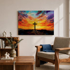 Cross Wall Art Calvary Framed Canvas Christian Impasto Prayer Room Catholic Home Decor
