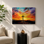Cross Wall Art Calvary Framed Canvas Christian Impasto Prayer Room Catholic Home Decor
