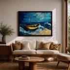 Sailboat Wall Art Ocean Boat Seascape Framed Canvas Nautical Impasto Living Room Decor