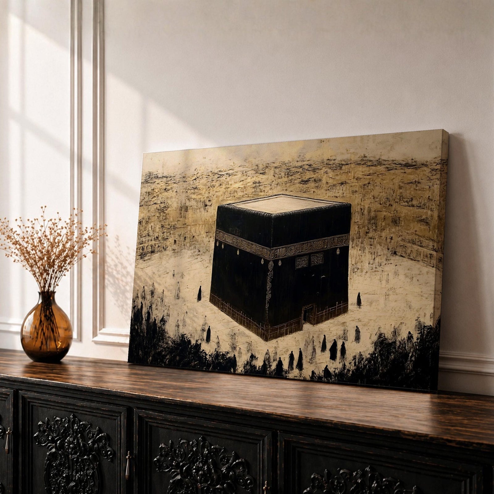 Kaaba Wall Art Hajj Pilgrims Framed Canvas Masjid Haram Vintage Mecca Muslim Home Decor