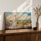 Virgin Mary Apparition Wall Art Our Lady of Fatima Framed Canvas Catholic Prayer Decor