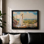 Virgin Mary Apparition Wall Art Our Lady of Fatima Framed Canvas Catholic Prayer Decor