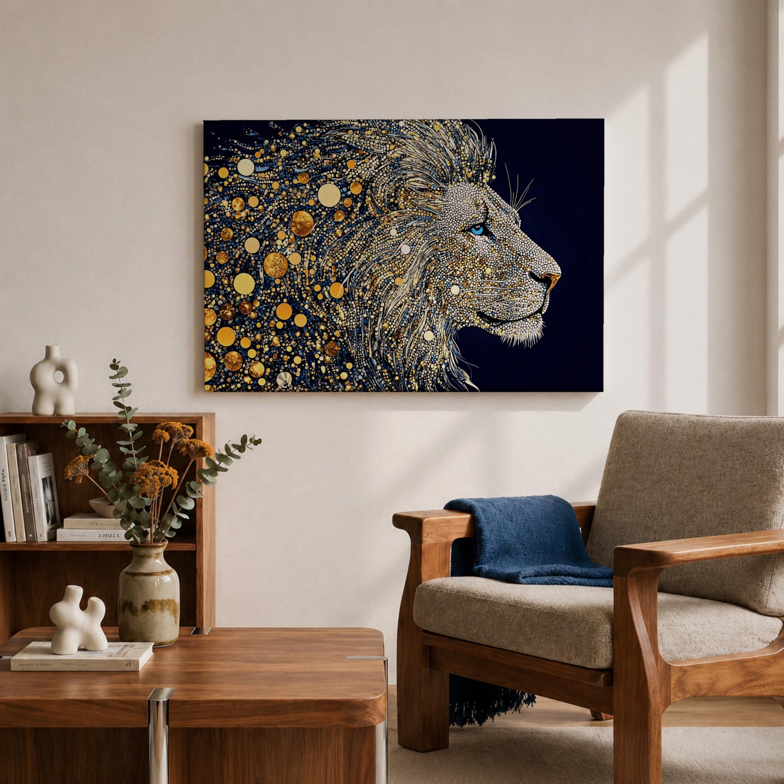 Lion Wall Art Big Cat Framed Canvas Wildlife Mosaic Majestic Safari Bedroom Decor