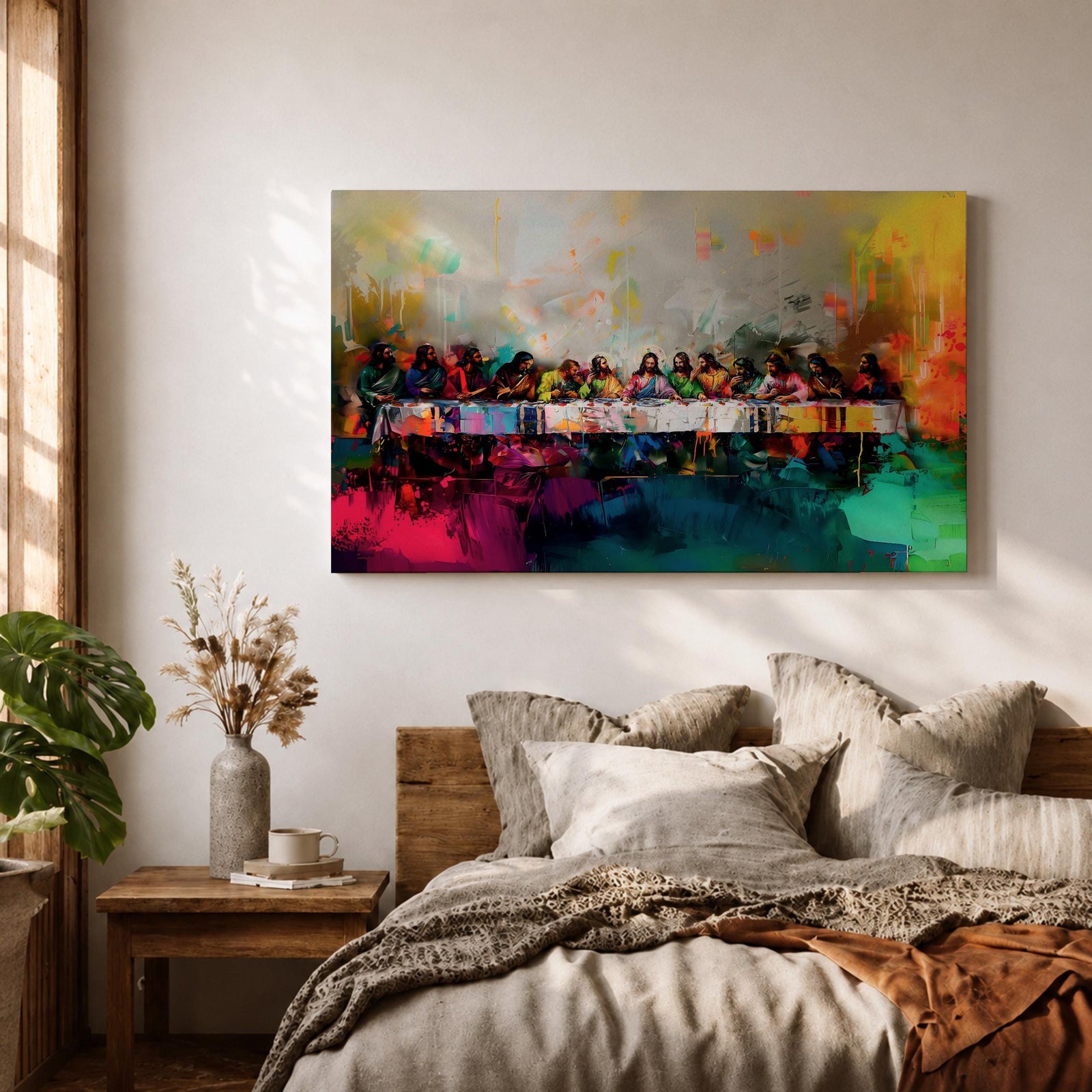Last Supper Wall Art Jesus and Apostles Framed Canvas Abstract Christian Prayer Home Decor