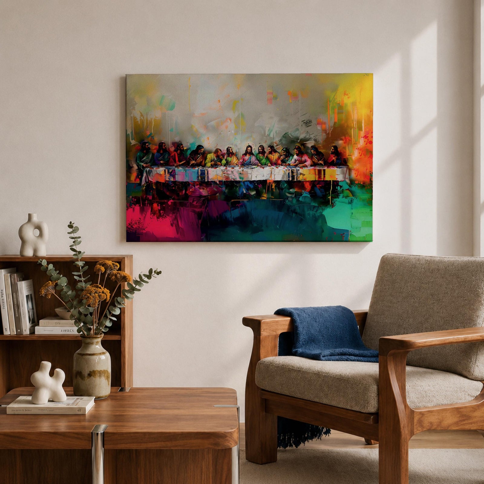 Last Supper Wall Art Jesus and Apostles Framed Canvas Abstract Christian Prayer Home Decor