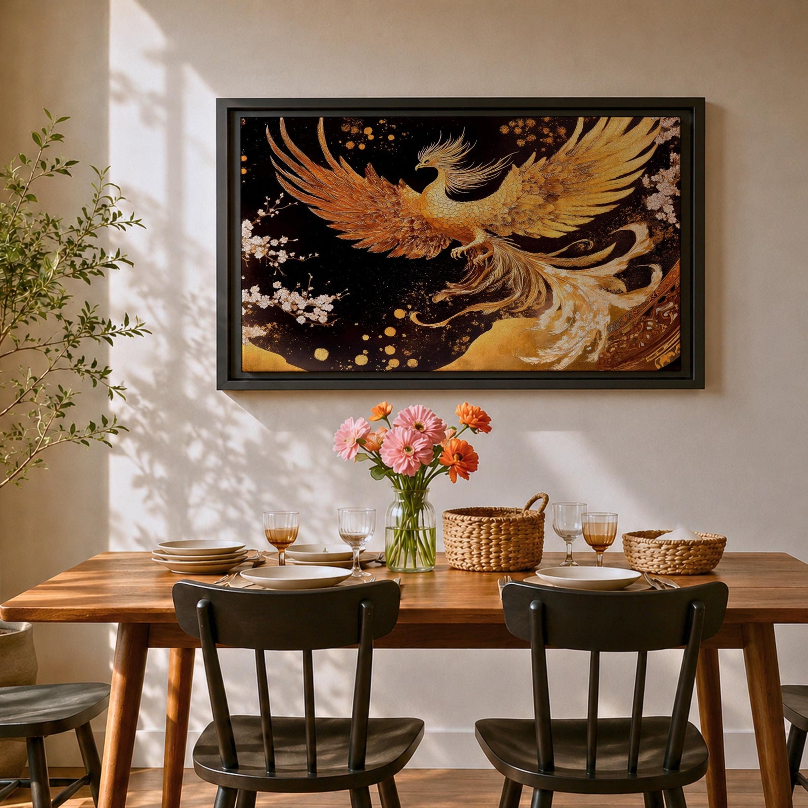 Phoenix Wall Art Firebird Framed Canvas Mythology Fantasy Boho Home Decor