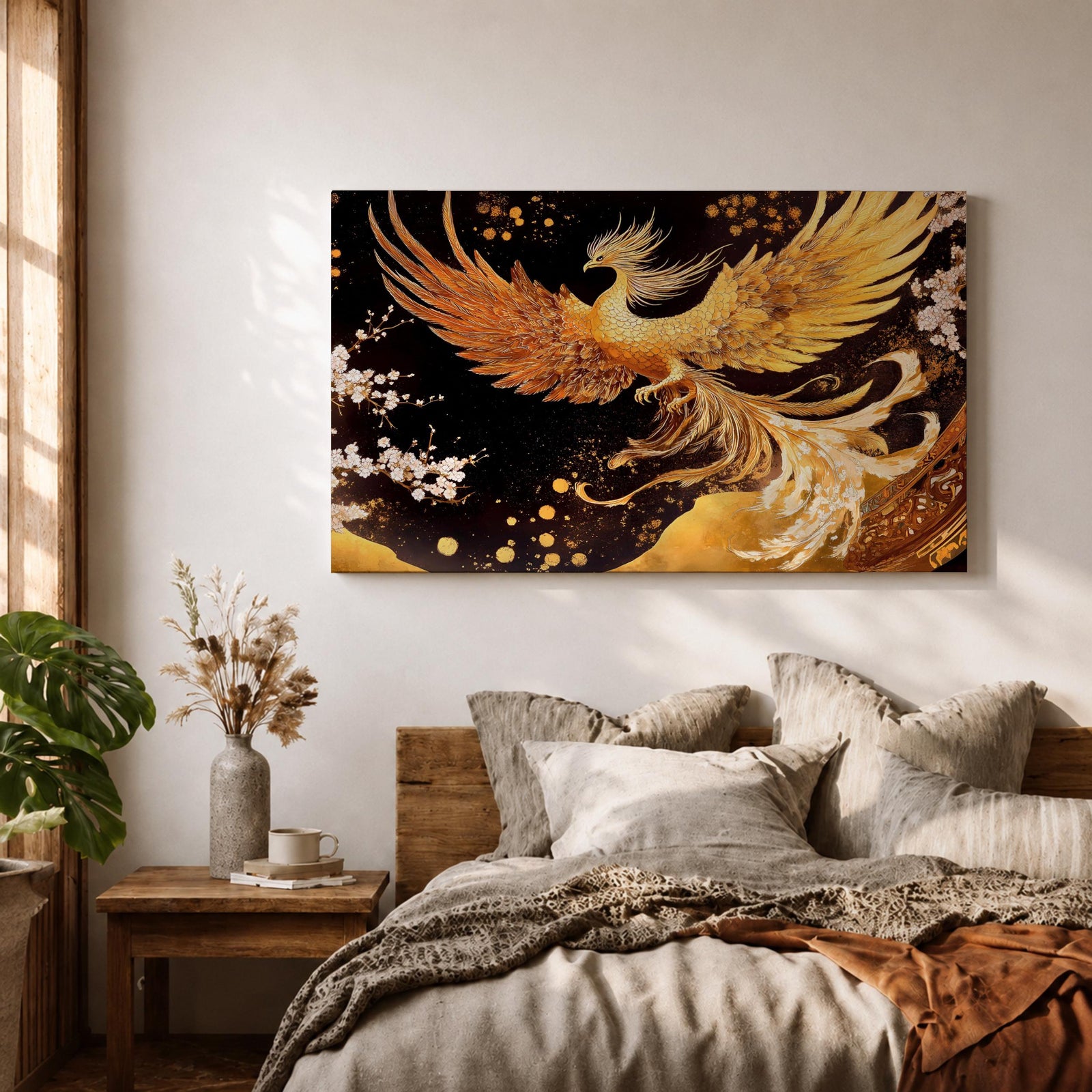 Phoenix Wall Art Firebird Framed Canvas Mythology Fantasy Boho Home Decor
