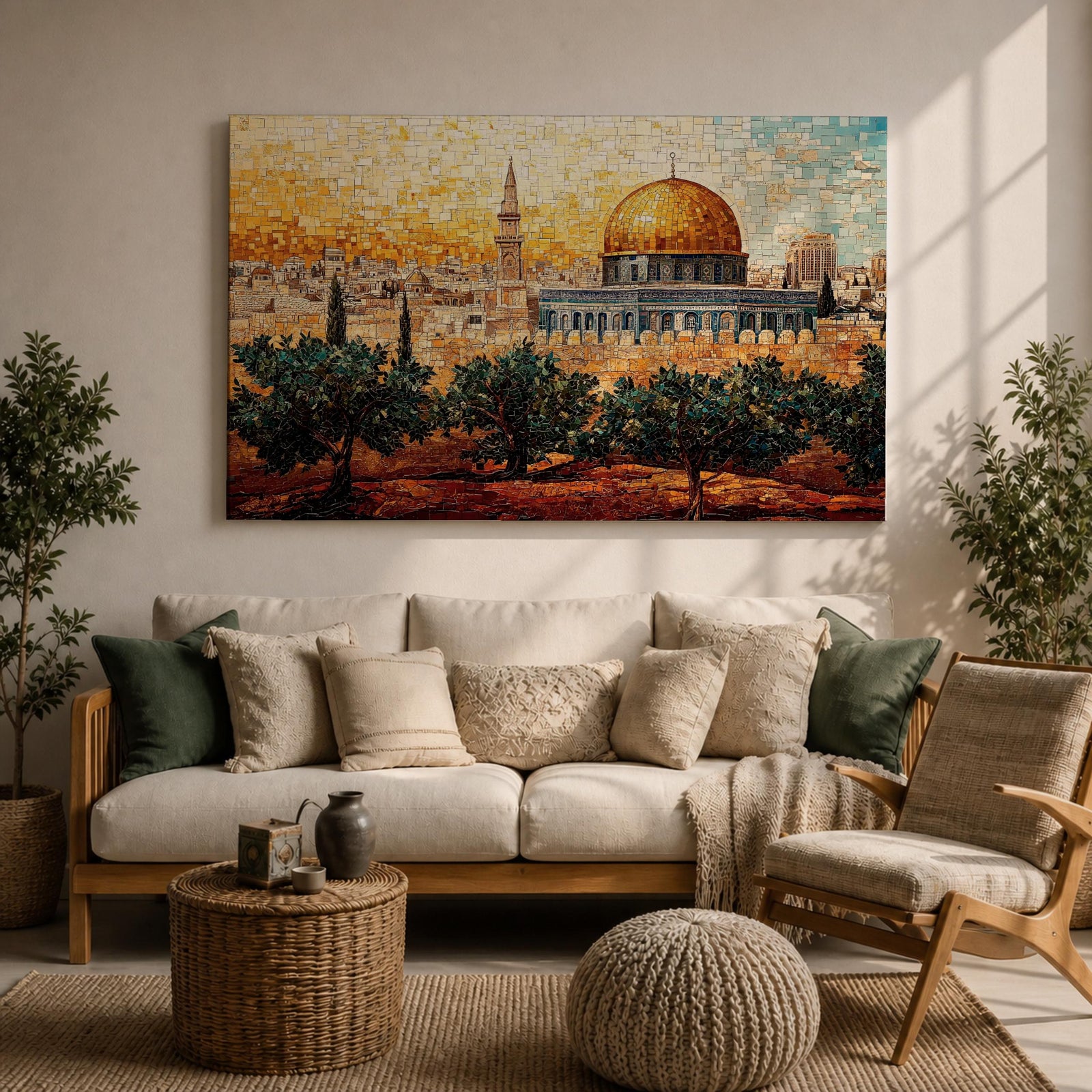Dome Rock Wall Art City View Framed Canvas Qubbat Sakhra Mosaic Jerusalem Home Decor