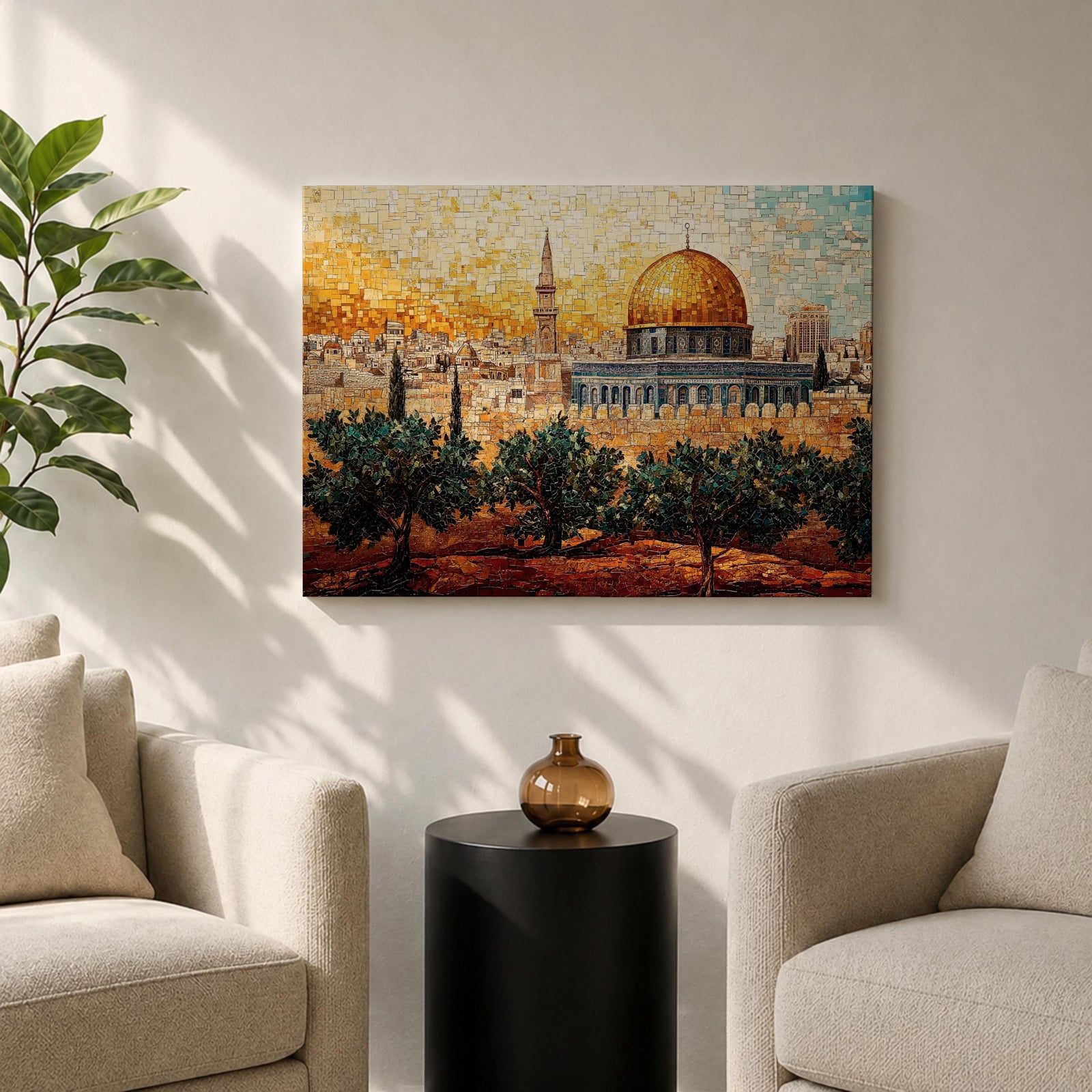 Dome Rock Wall Art City View Framed Canvas Qubbat Sakhra Mosaic Jerusalem Home Decor