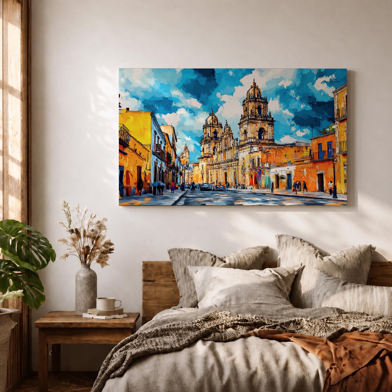 Mexico City Wall Art CDMX Framed Canvas Cityscape Mexican Architecture Watercolor Boho Home Decor