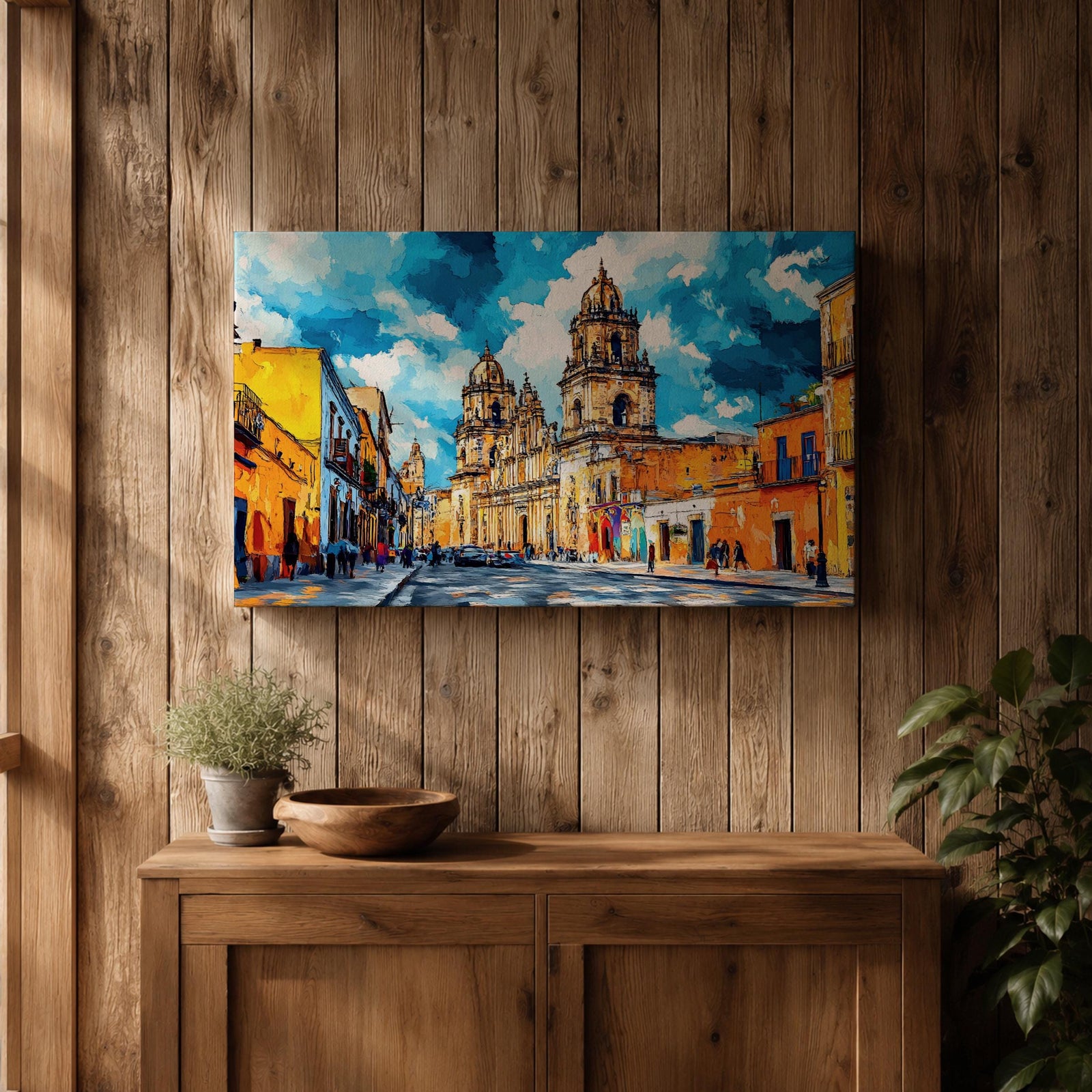 Mexico City Wall Art CDMX Framed Canvas Cityscape Mexican Architecture Watercolor Boho Home Decor
