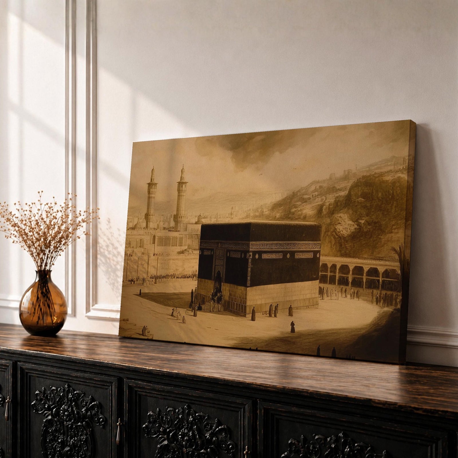 Kaaba Wall Art Pilgrims Framed Canvas Baitullah Vintage Makkah Islamic Home Decor