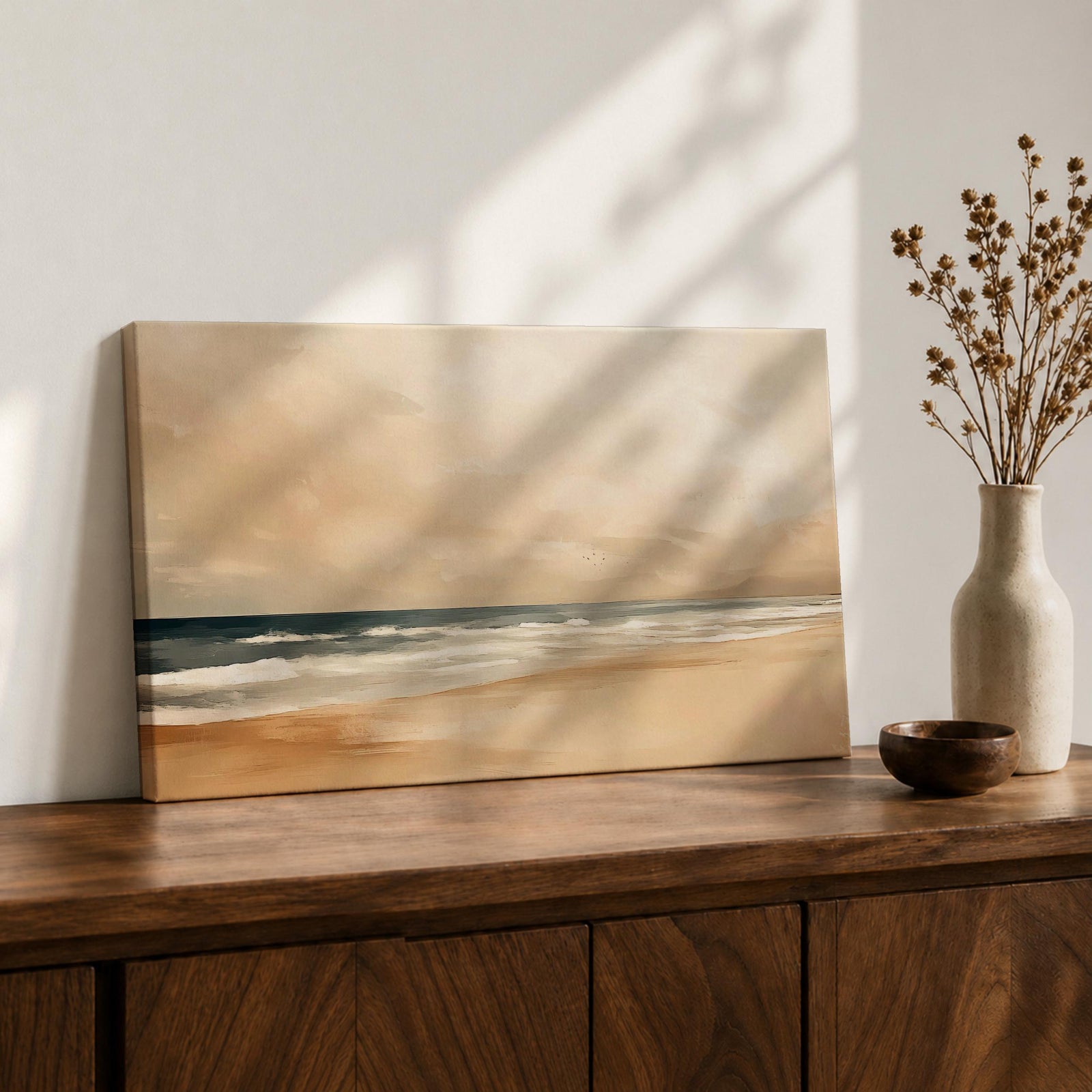 Ocean Wall Art Seascape Framed Canvas Sandy Shore Coastal Vintage Rustic Beach Home Decor