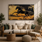 Horse Wall Art Stallion Framed Canvas Wild Mustang Galloping Wildlife Western Living Room Decor
