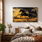 Horse Wall Art Stallion Framed Canvas Wild Mustang Galloping Wildlife Western Living Room Decor