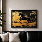 Horse Wall Art Stallion Framed Canvas Wild Mustang Galloping Wildlife Western Living Room Decor
