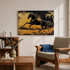 Horse Wall Art Stallion Framed Canvas Wild Mustang Galloping Wildlife Western Living Room Decor