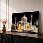 Taj Mahal Wall Art Night View Framed Canvas Mausoleum Watercolor Agra Home Decor