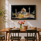 Taj Mahal Wall Art Night View Framed Canvas Mausoleum Watercolor Agra Home Decor
