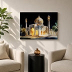 Taj Mahal Wall Art Night View Framed Canvas Mausoleum Watercolor Agra Home Decor