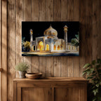 Taj Mahal Wall Art Night View Framed Canvas Mausoleum Watercolor Agra Home Decor