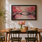 Cherry Blossom Bridge Wall Art Sakura Framed Canvas Japanese Garden Impasto Boho Home Decor