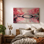 Cherry Blossom Bridge Wall Art Sakura Framed Canvas Japanese Garden Impasto Boho Home Decor