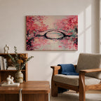 Cherry Blossom Bridge Wall Art Sakura Framed Canvas Japanese Garden Impasto Boho Home Decor