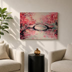 Cherry Blossom Bridge Wall Art Sakura Framed Canvas Japanese Garden Impasto Boho Home Decor