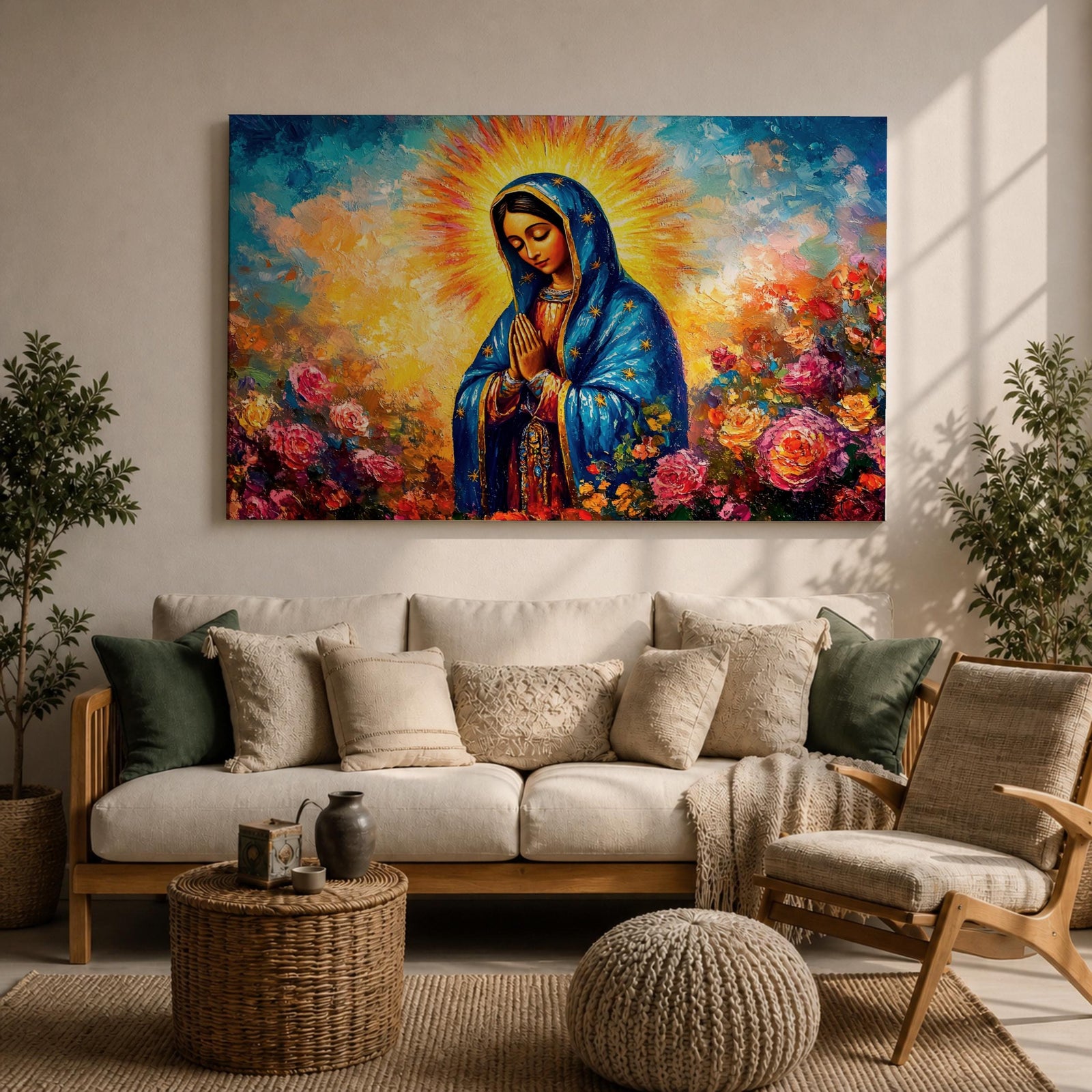 Our Lady of Guadalupe Wall Art La Morenita Framed Canvas Mexican Catholic Home Decor
