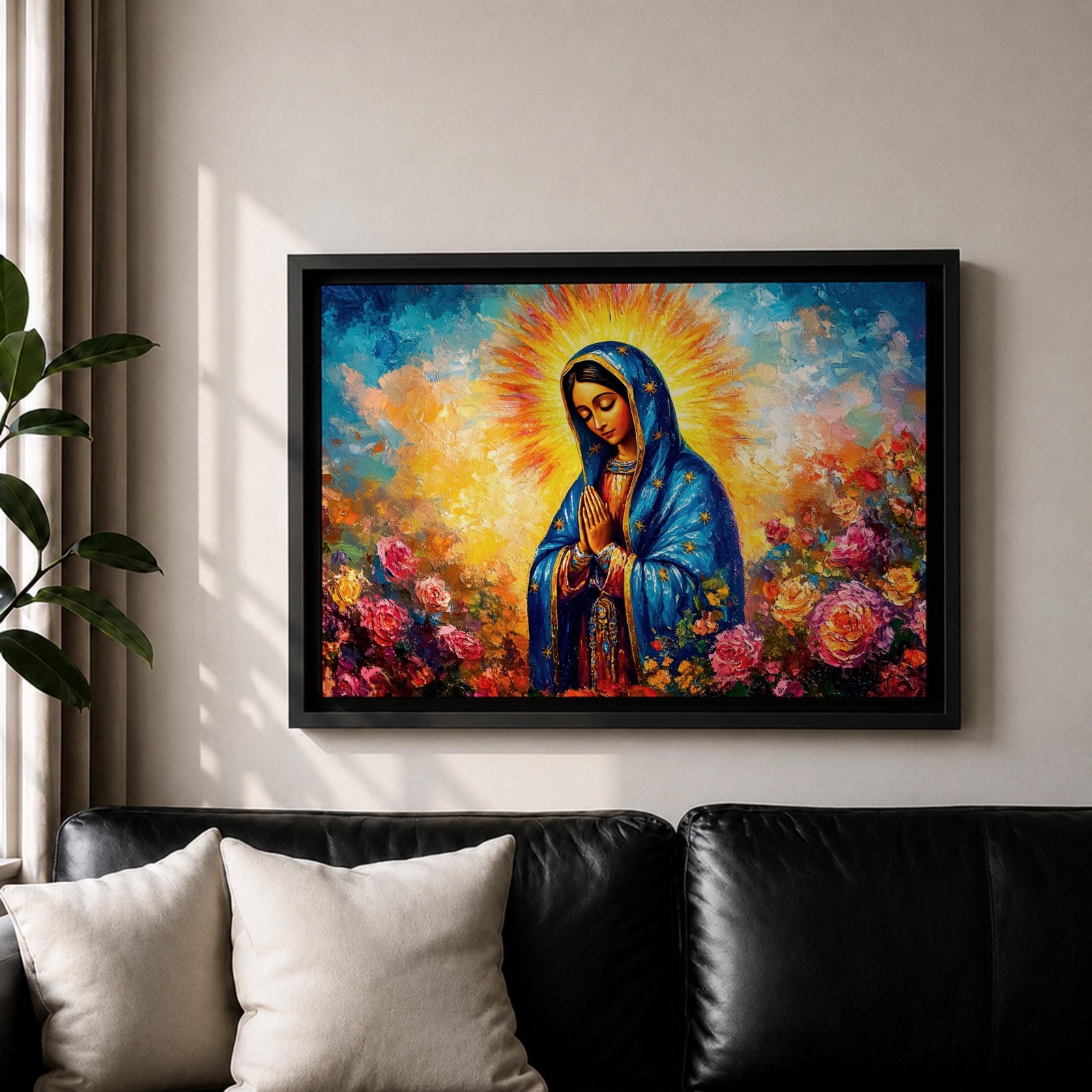 Our Lady of Guadalupe Wall Art La Morenita Framed Canvas Mexican Catholic Home Decor