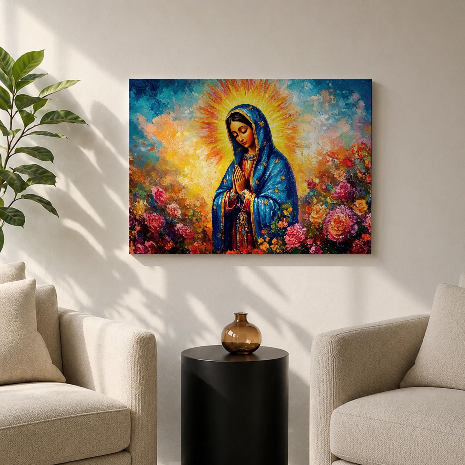 Our Lady of Guadalupe Wall Art La Morenita Framed Canvas Mexican Catholic Home Decor