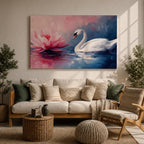 Swan Wall Art Lotus Framed Canvas Botanical Pond Floral Boho Home Decor