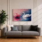 Swan Wall Art Lotus Framed Canvas Botanical Pond Floral Boho Home Decor