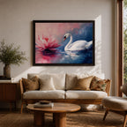 Swan Wall Art Lotus Framed Canvas Botanical Pond Floral Boho Home Decor