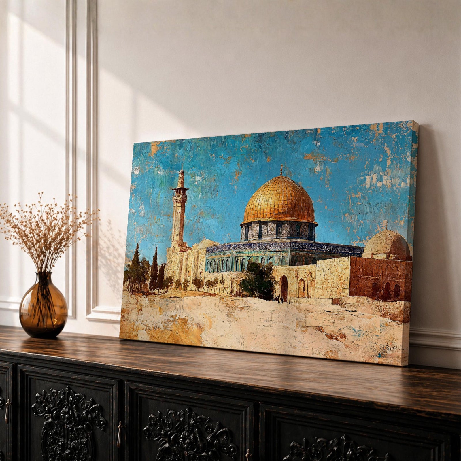 Dome Rock Wall Art Temple Mount Framed Canvas Qubbat Sakhra Vintage Jerusalem Home Decor