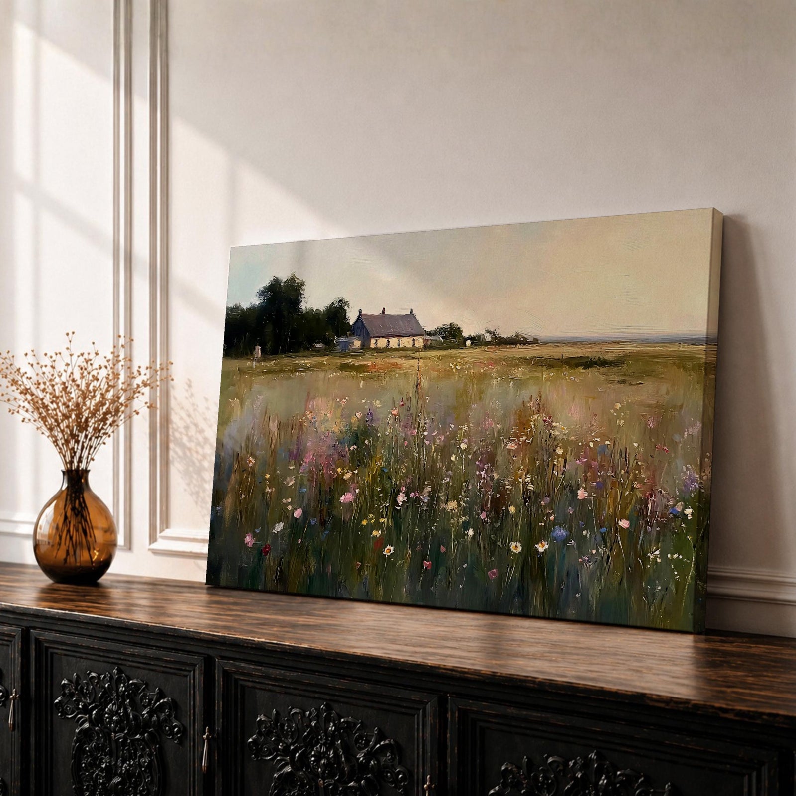Wildflower Meadow Wall Art Prairie Framed Canvas Countryside Cottage Rustic Boho Home Decor