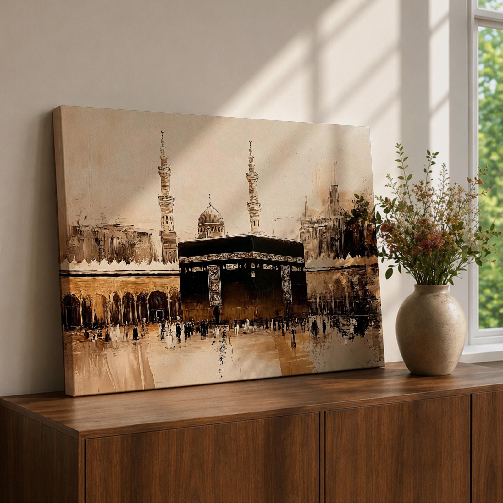 Kaaba Wall Art Hajj Pilgrims Framed Canvas Baitullah Vintage Mecca Muslim Home Decor