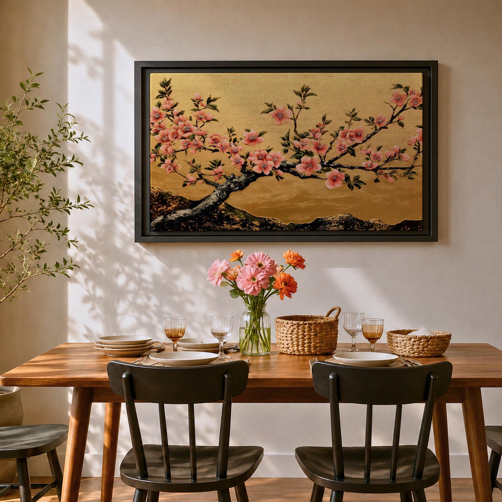 Cherry Blossom Wall Art Sakura Framed Canvas Japanese Botanical Asian Floral Boho Home Decor