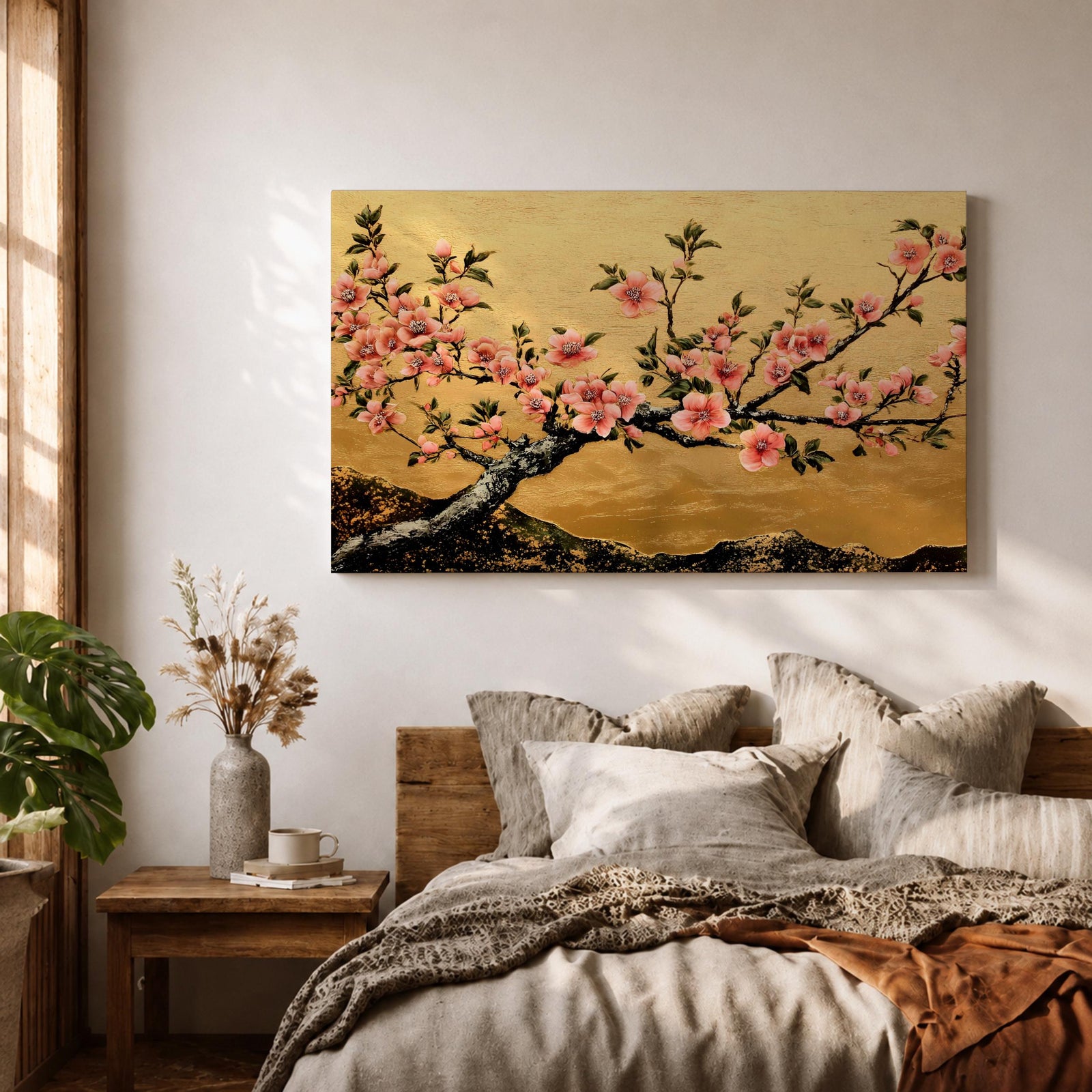 Cherry Blossom Wall Art Sakura Framed Canvas Japanese Botanical Asian Floral Boho Home Decor