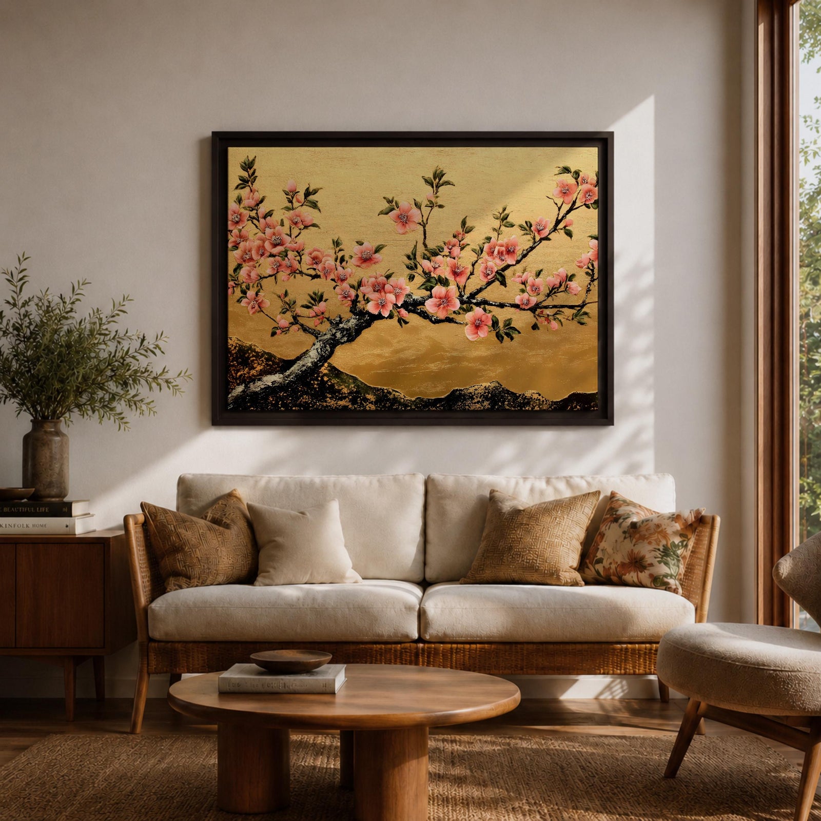 Cherry Blossom Wall Art Sakura Framed Canvas Japanese Botanical Asian Floral Boho Home Decor