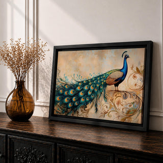 Peacock Wall Art Tropical Bird Framed Canvas Indian Pavo Wildlife Botanical Living Room Decor