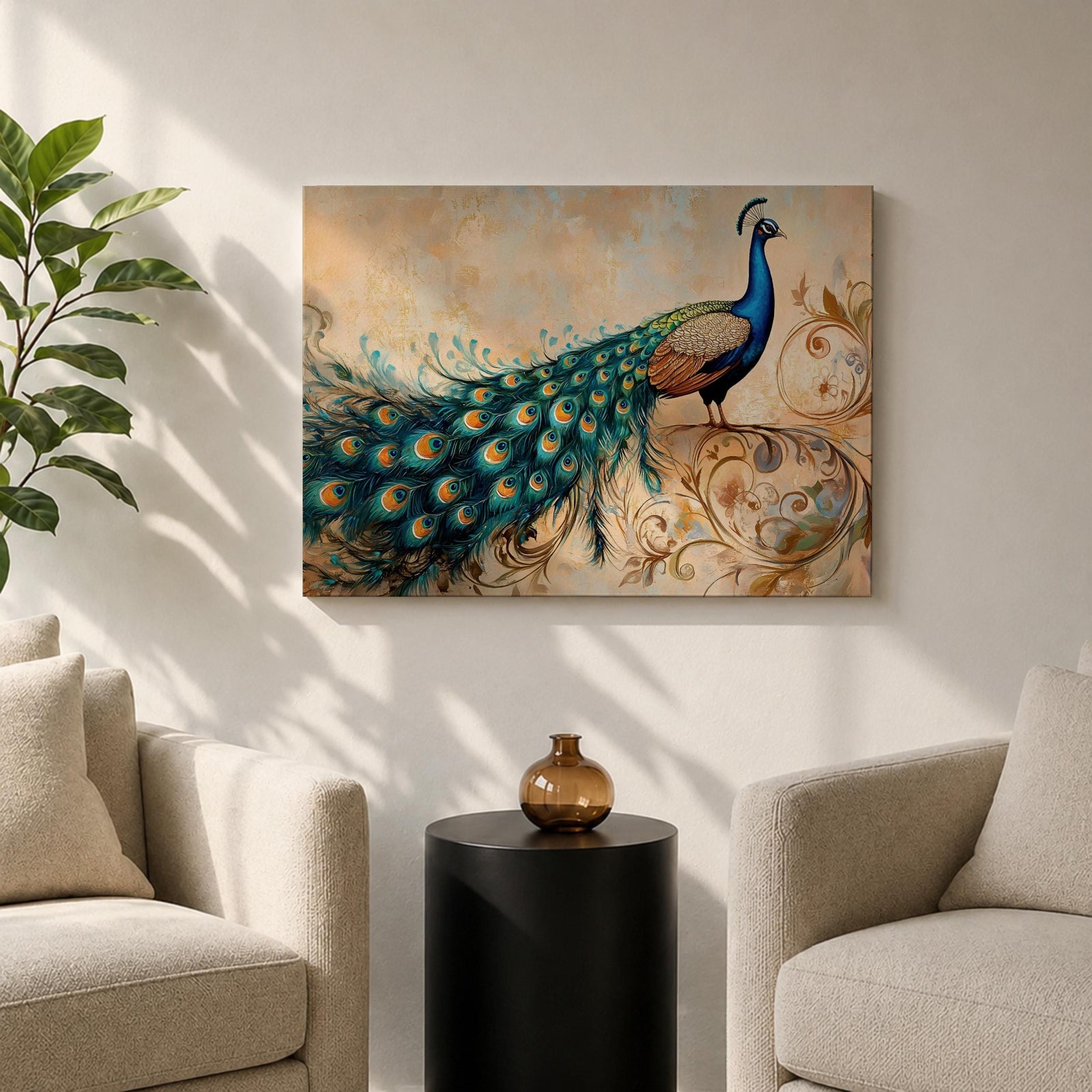 Peacock Wall Art Tropical Bird Framed Canvas Indian Pavo Wildlife Botanical Living Room Decor