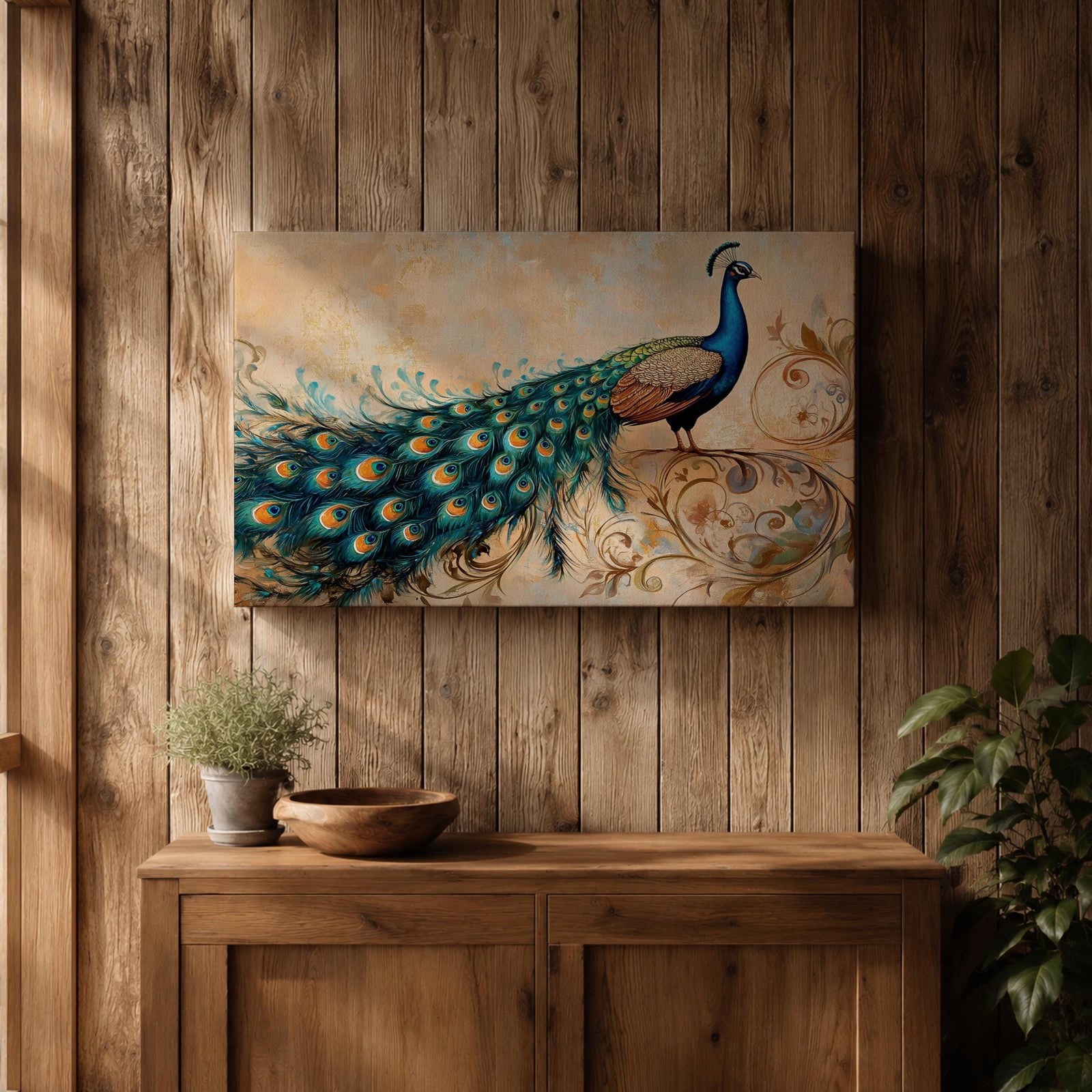 Peacock Wall Art Tropical Bird Framed Canvas Indian Pavo Wildlife Botanical Living Room Decor